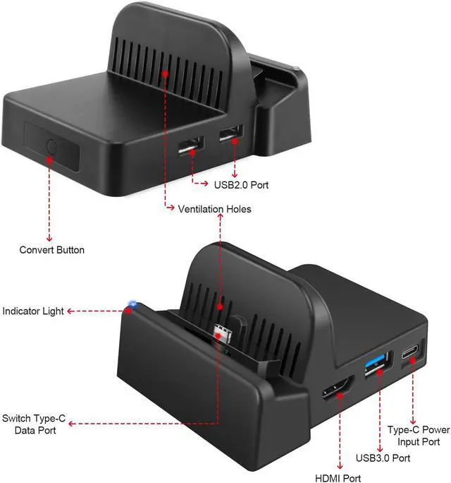 Alt view image 3 of 6 - Werleo Switch TV Dock Portable Charging Stand for Nintendo Switch Compact Switch to HDMI Adapter Mini Switch Docking Station with Extra USB 3.0 Port Replacement Charging Dock for Nintendo Switch