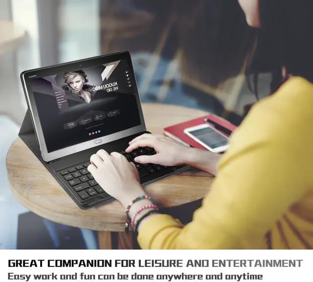 Alt view image 6 of 6 - Wireless Keyboard Case for Huawei MediaPad M5 Lite 10 2019 Front Prop Stand Case Cover with Detachable Keyboard for Huawei MediaPad M5 Lite 10.1 inch 2019 Tablet