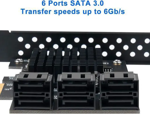 Alt view image 4 of 7 - WERLEO PCIe SATA Card 6 Port with 6 SATA Cables and a SATA Power Splitter Cable, 6 Gb/s PCIe SATA Controller Expression Card with Low Profile Bracket, Boot as System Disk Support 6 SATA 3.0 Devices