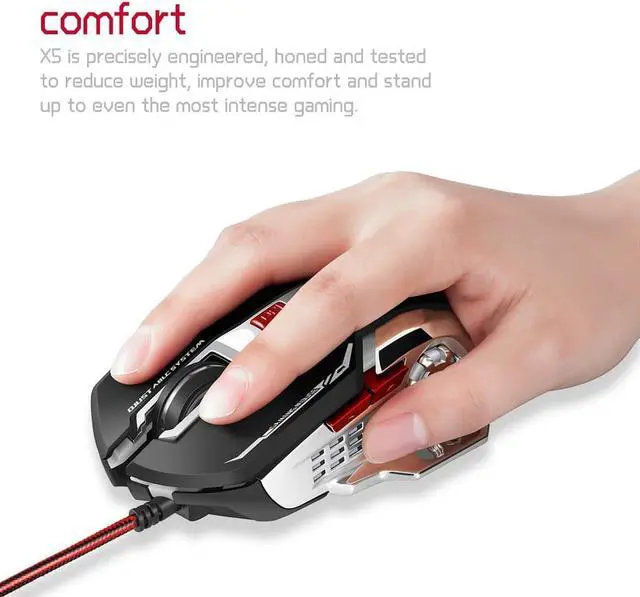 Alt view image 4 of 7 - Ergonomic 3200 DPI LED Optical Wired Gaming Mouse Mice 5 Buttons Compatible Mac Pro Gamer PC Laptop Desktop Notebook Black