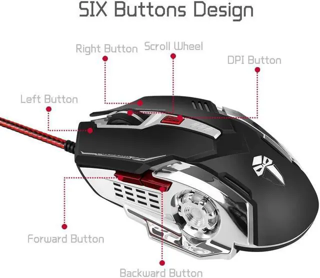 Alt view image 5 of 7 - Ergonomic 3200 DPI LED Optical Wired Gaming Mouse Mice 5 Buttons Compatible Mac Pro Gamer PC Laptop Desktop Notebook Black