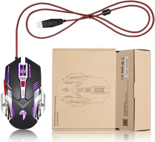 Alt view image 7 of 7 - Ergonomic 3200 DPI LED Optical Wired Gaming Mouse Mice 5 Buttons Compatible Mac Pro Gamer PC Laptop Desktop Notebook Black