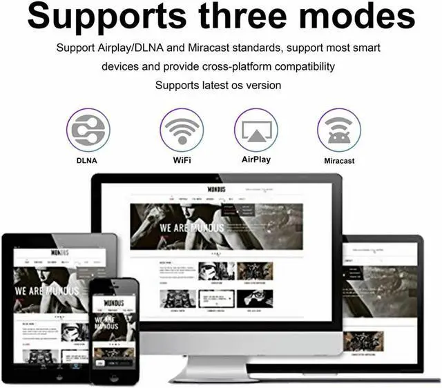 Alt view image 4 of 7 - Wireless Display Dongle Support Wireless Wired 2in1 Display Receiver for TV Projector 1080P HDMI Miracast Dongle Streaming Media Player Compatible for Android iOS Smartphone Tablet iPhone iPad Laptop