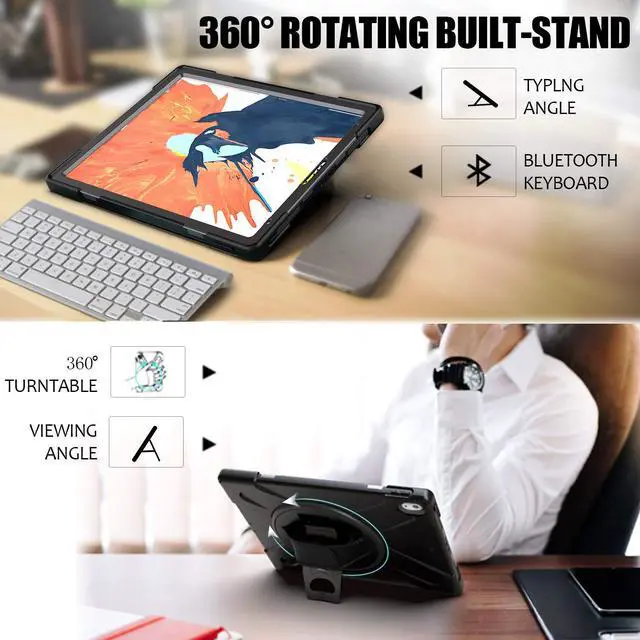 Alt view image 5 of 7 - iPad Pro 12.9 Case 3rd Gen 2018 Heavy Duty Shockproof Protective Case Cover with 360 Degree Rotating Kickstand / Adjustable Hand Strap and Carrying Shoulder Strap for iPad Pro 12.9 3rd Generation