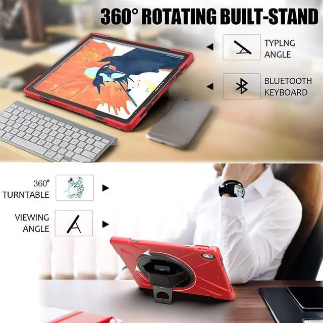 Alt view image 5 of 7 - iPad Pro 12.9 Case 3rd Gen 2018 Heavy Duty Shockproof Protective Case Cover with 360 Degree Rotating Kickstand / Adjustable Hand Strap and Carrying Shoulder Strap for iPad Pro 12.9 3rd Generation