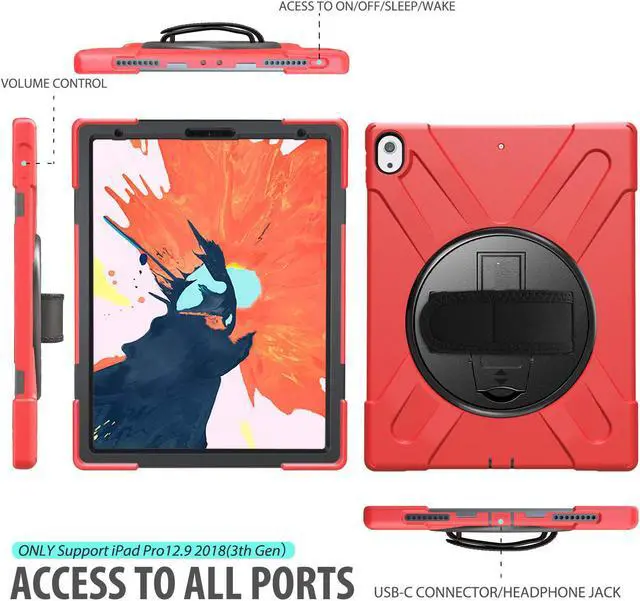 Alt view image 4 of 7 - iPad Pro 12.9 Case 3rd Gen 2018 Heavy Duty Shockproof Protective Case Cover with 360 Degree Rotating Kickstand / Adjustable Hand Strap and Carrying Shoulder Strap for iPad Pro 12.9 3rd Generation
