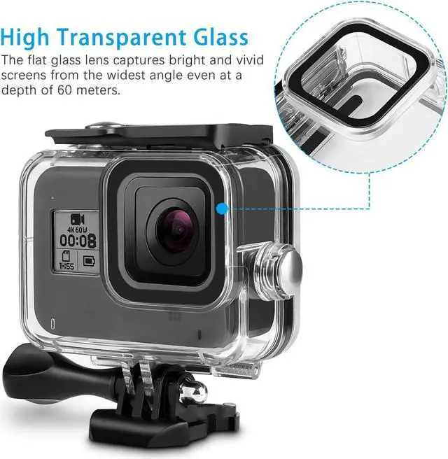 Alt view image 3 of 7 - Werleo 60M Waterproof Case for GoPro Hero 8 Black Underwater Waterproof Protective Housing Case for GoPro Action Camera with Quick Release Mount and Thumbscrew