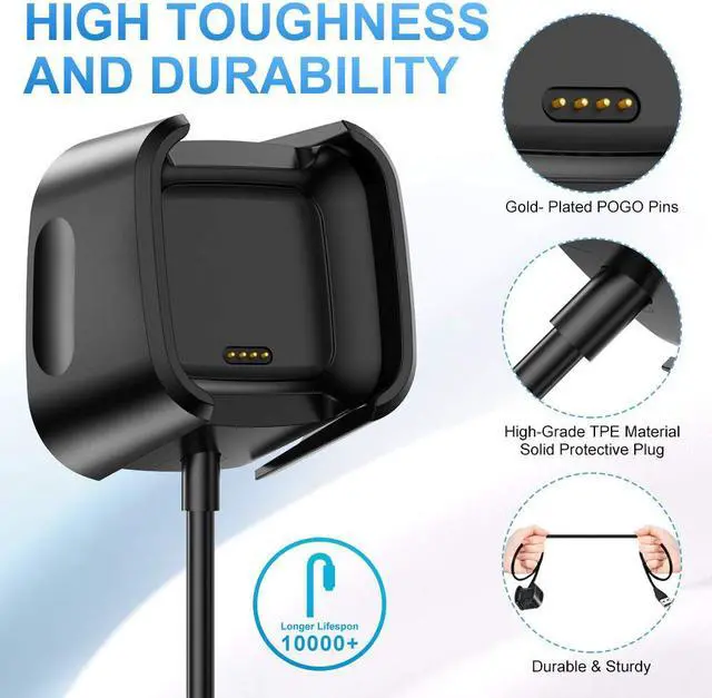Alt view image 4 of 7 - Werleo Compatible with Fitbit Versa 2 Charger 2-Pack Replacement USB Charging Cable Dock for Versa 2 Smart Watch 3FT