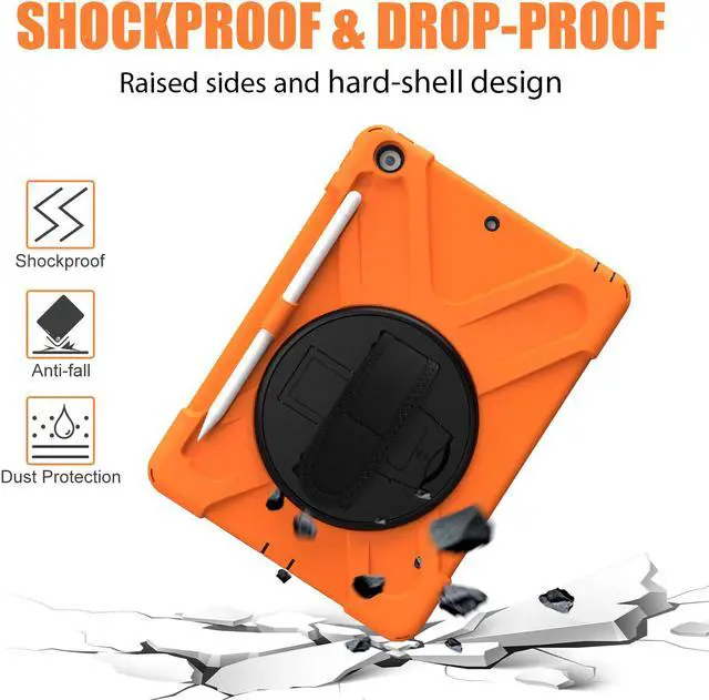 Alt view image 3 of 7 - New iPad 10.2 Case 2019 iPad 7th Generation Case Cover with Pencil Holder / Rotatable Stand / Hand Strap and Shoulder Belt Shockproof Case for iPad 10.2 inch 2019 Tablet A2197 A2198 A2200