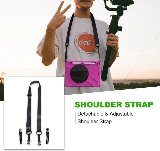 Alt view image 5 of 7 - New iPad 10.2 Case 2019 iPad 7th Generation Case Cover with Pencil Holder / Rotatable Stand / Hand Strap and Shoulder Belt Shockproof Case for iPad 10.2 inch 2019 Tablet A2197 A2198 A2200