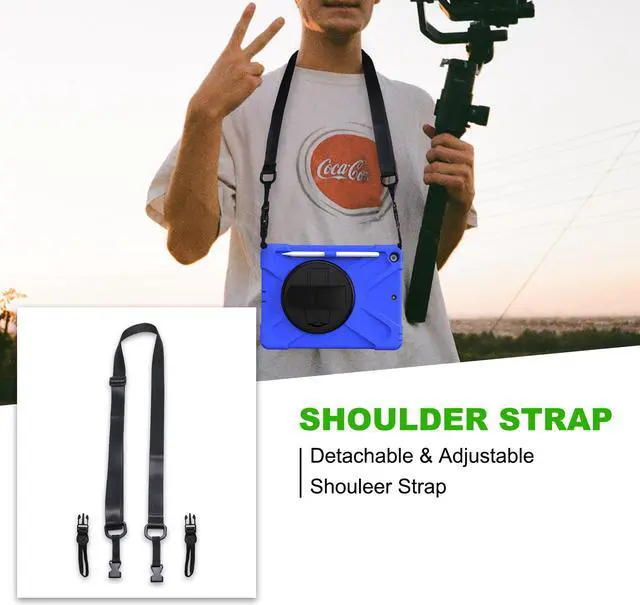 Alt view image 3 of 7 - New iPad 10.2 Case 2019 iPad 7th Generation Case Cover with Pencil Holder / Rotatable Stand / Hand Strap and Shoulder Belt Shockproof Case for iPad 10.2 inch 2019 Tablet A2197 A2198 A2200