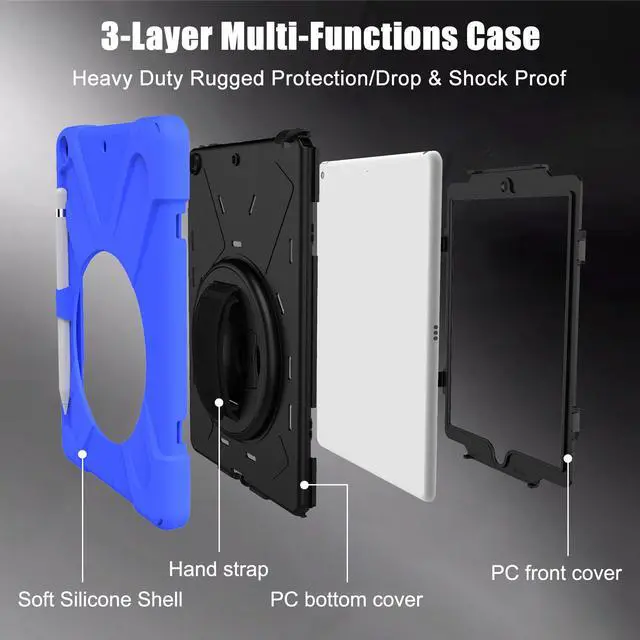Alt view image 5 of 7 - New iPad 10.2 Case 2019 iPad 7th Generation Case Cover with Pencil Holder / Rotatable Stand / Hand Strap and Shoulder Belt Shockproof Case for iPad 10.2 inch 2019 Tablet A2197 A2198 A2200