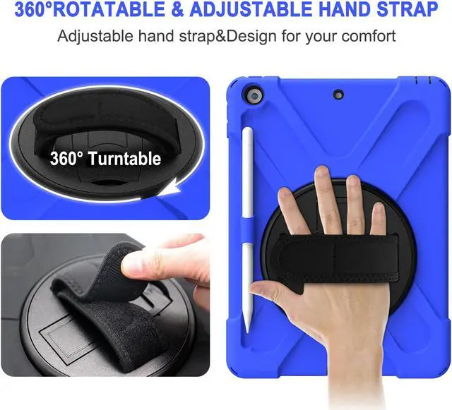 Alt view image 6 of 7 - New iPad 10.2 Case 2019 iPad 7th Generation Case Cover with Pencil Holder / Rotatable Stand / Hand Strap and Shoulder Belt Shockproof Case for iPad 10.2 inch 2019 Tablet A2197 A2198 A2200