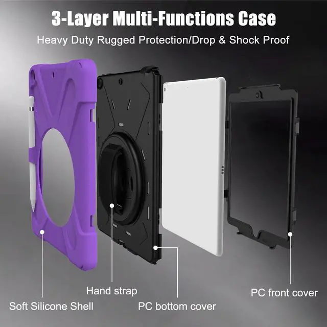 Alt view image 7 of 7 - New iPad 10.2 Case 2019 iPad 7th Generation Case Cover with Pencil Holder / Rotatable Stand / Hand Strap and Shoulder Belt Shockproof Case for iPad 10.2 inch 2019 Tablet A2197 A2198 A2200