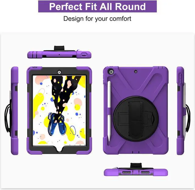 Alt view image 6 of 7 - New iPad 10.2 Case 2019 iPad 7th Generation Case Cover with Pencil Holder / Rotatable Stand / Hand Strap and Shoulder Belt Shockproof Case for iPad 10.2 inch 2019 Tablet A2197 A2198 A2200