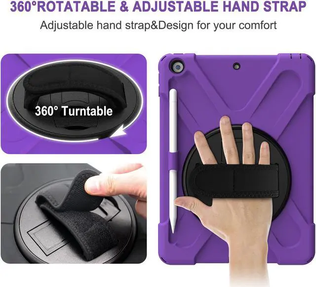 Alt view image 4 of 7 - New iPad 10.2 Case 2019 iPad 7th Generation Case Cover with Pencil Holder / Rotatable Stand / Hand Strap and Shoulder Belt Shockproof Case for iPad 10.2 inch 2019 Tablet A2197 A2198 A2200