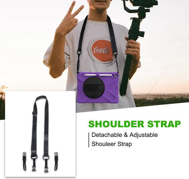 Alt view image 5 of 7 - New iPad 10.2 Case 2019 iPad 7th Generation Case Cover with Pencil Holder / Rotatable Stand / Hand Strap and Shoulder Belt Shockproof Case for iPad 10.2 inch 2019 Tablet A2197 A2198 A2200