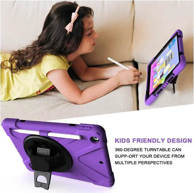 Alt view image 2 of 7 - New iPad 10.2 Case 2019 iPad 7th Generation Case Cover with Pencil Holder / Rotatable Stand / Hand Strap and Shoulder Belt Shockproof Case for iPad 10.2 inch 2019 Tablet A2197 A2198 A2200