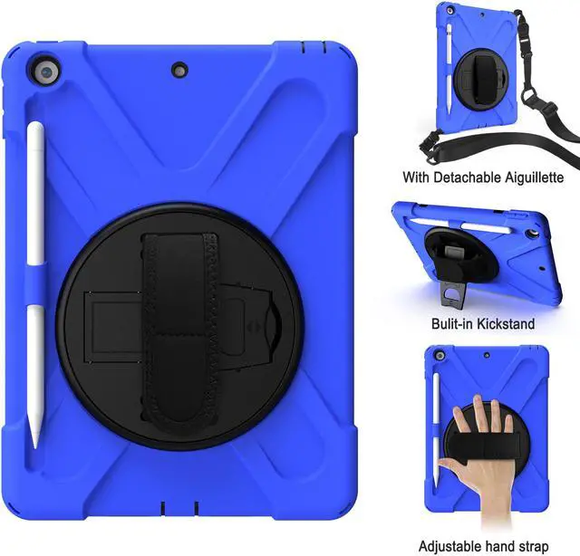 Alt view image 4 of 7 - New iPad 10.2 Case 2019 iPad 7th Generation Case Cover with Pencil Holder / Rotatable Stand / Hand Strap and Shoulder Belt Shockproof Case for iPad 10.2 inch 2019 Tablet A2197 A2198 A2200