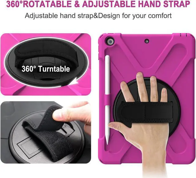 Alt view image 4 of 7 - New iPad 10.2 Case 2019 iPad 7th Generation Case Cover with Pencil Holder / Rotatable Stand / Hand Strap and Shoulder Belt Shockproof Case for iPad 10.2 inch 2019 Tablet A2197 A2198 A2200
