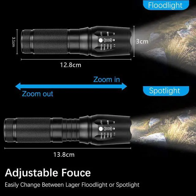 Alt view image 6 of 7 - LED Flashlight Tactical Flashlight 5 Lights Modes Ultra-bright Zoom Function and IP65 Waterproof Handheld Flashlights 18650 Bright Flashlight Perfect for Camping, Hiking & Daily Using