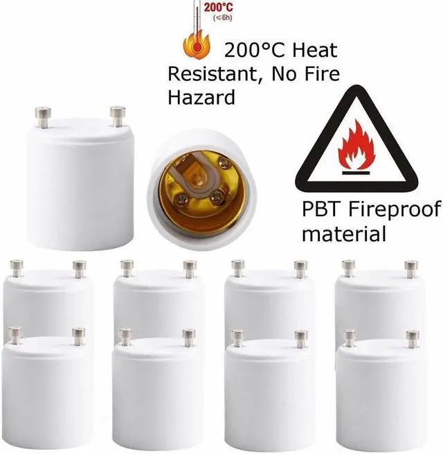 Alt view image 4 of 7 - GU24 to E26 E27 Adapter 10 Pack Heat Resistant Up to 200? Fire Resistant Converts GU24 Pin Base Fixture to E26 E27 Standard Screw-in Socket