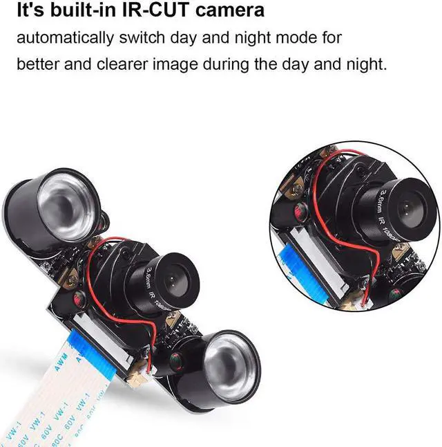 Alt view image 3 of 6 - Raspberry Pi 4B Camera Module 5MP 1080p OV5647 Automatically Switching Between Day Vision and Night Vision Webcam Lens with LED Light for Raspberry Pi 3 B+ Pi 2 A / B / B+ and Raspberry Pi 3