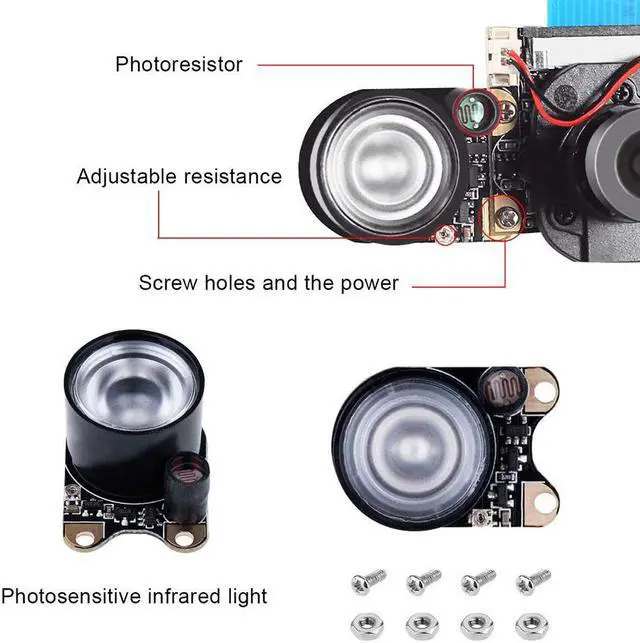 Alt view image 4 of 6 - Raspberry Pi 4B Camera Module 5MP 1080p OV5647 Automatically Switching Between Day Vision and Night Vision Webcam Lens with LED Light for Raspberry Pi 3 B+ Pi 2 A / B / B+ and Raspberry Pi 3