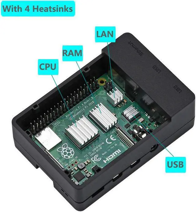 Alt view image 6 of 7 - Raspberry Pi 4 Case Raspberry Pi 4 Fan ABS Case with Cooling Fan / Raspberry Pi 4 Heatsink Simple Removable Top Cover for Pi 4 Model B / 4B