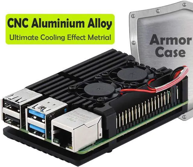Alt view image 2 of 6 - Raspberry Pi 4 Model B Case Raspberry Pi 4 Armor Case Metal Case with Dual Fan Aluminium Alloy Raspberry Pi 4 Fan Pi 4 Heatsink for Raspberry Pi 4 Model B / Pi 4B