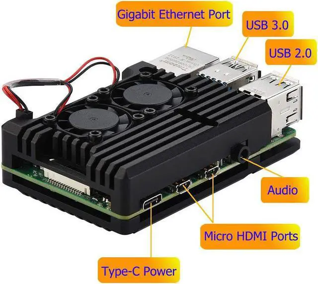 Alt view image 4 of 6 - Raspberry Pi 4 Model B Case Raspberry Pi 4 Armor Case Metal Case with Dual Fan Aluminium Alloy Raspberry Pi 4 Fan Pi 4 Heatsink for Raspberry Pi 4 Model B / Pi 4B