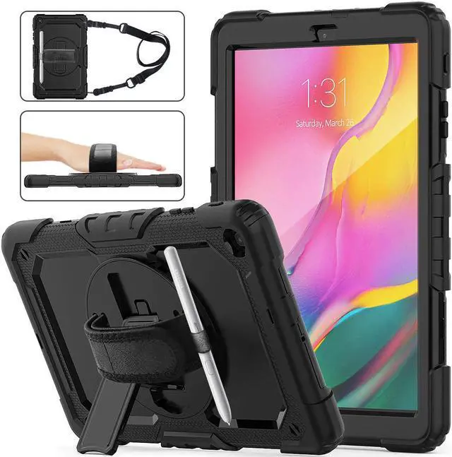 Main image of Werleo Samsung Galaxy Tab A 10.1 2019 Case T510 T515 Cover Three Layer Hybrid Drop Protection Case with 360 Rotating Stand / Hand Strap & Stylus Pencil Holder for Samsung Galaxy Tab A 10.1 inch