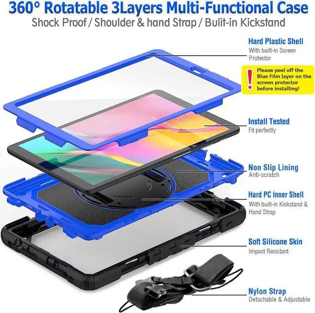 Alt view image 6 of 7 - Werleo Samsung Galaxy Tab A 10.1 2019 Case T510 T515 Cover Three Layer Hybrid Drop Protection Case with 360 Rotating Stand / Hand Strap & Stylus Pencil Holder for Samsung Galaxy Tab A 10.1 inch