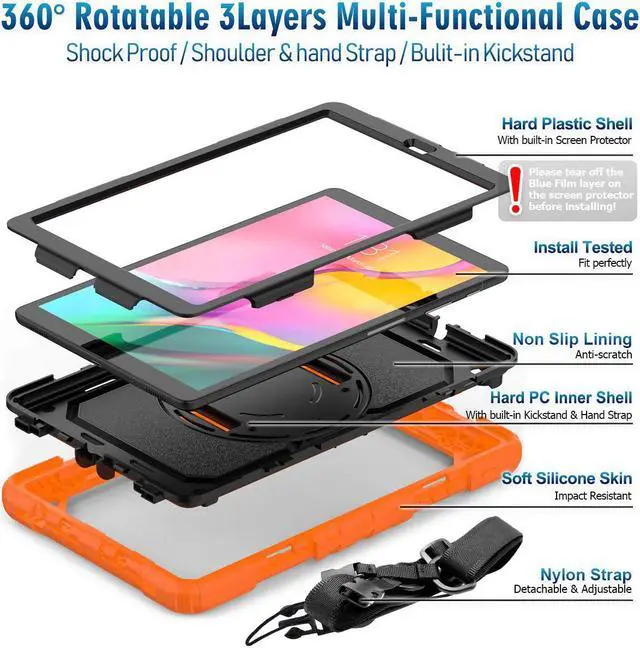 Alt view image 7 of 7 - Werleo Samsung Galaxy Tab A 10.1 2019 Case T510 T515 Cover Three Layer Hybrid Drop Protection Case with 360 Rotating Stand / Hand Strap & Stylus Pencil Holder for Samsung Galaxy Tab A 10.1 inch