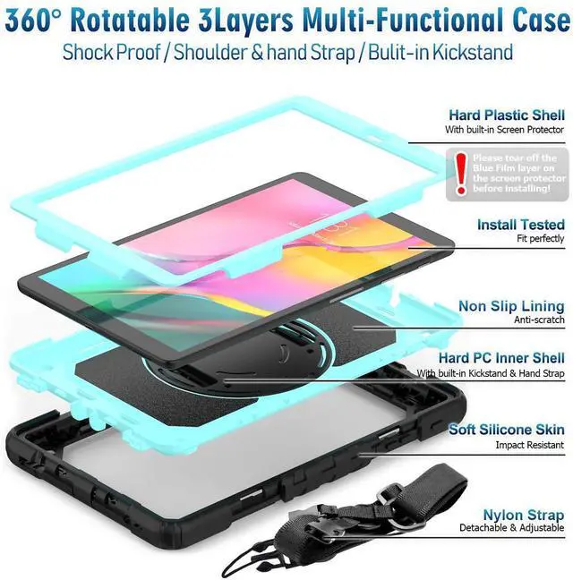 Alt view image 7 of 7 - Werleo Samsung Galaxy Tab A 10.1 2019 Case T510 T515 Cover Three Layer Hybrid Drop Protection Case with 360 Rotating Stand / Hand Strap & Stylus Pencil Holder for Samsung Galaxy Tab A 10.1 inch
