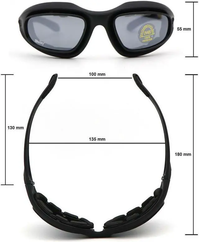 Alt view image 4 of 7 - Daisy C5 Polarized Army Goggles Cycling Glasses Military Sunglasses 4 Lens Kit Sunglasses