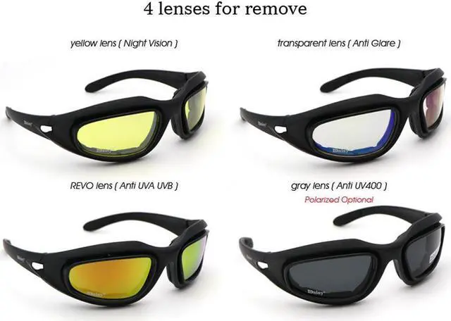 Alt view image 6 of 7 - Daisy C5 Polarized Army Goggles Cycling Glasses Military Sunglasses 4 Lens Kit Sunglasses
