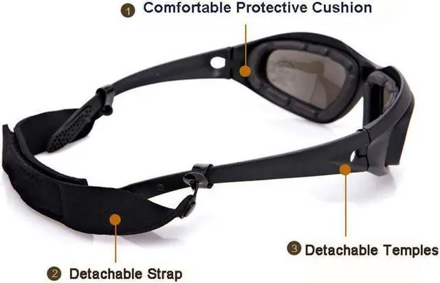 Alt view image 3 of 7 - Daisy C5 Polarized Army Goggles Cycling Glasses Military Sunglasses 4 Lens Kit Sunglasses