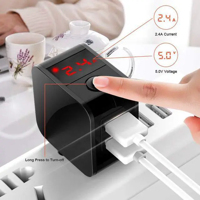 Alt view image 2 of 7 - USB Wall Charger Werleo Digital Travel Charger Fast Charging 2.4A Dual USB Port Charge Power Adapter with LED Display IC Smart Explosion Protection and Foldable Plug for iPhone Android Power Bank
