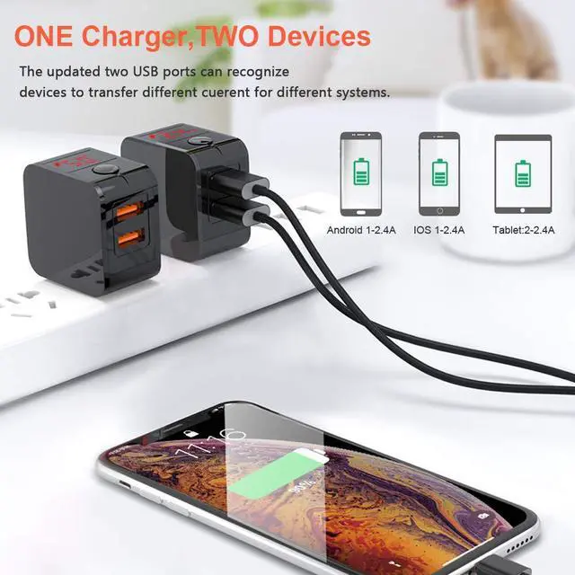 Alt view image 3 of 7 - USB Wall Charger Werleo Digital Travel Charger Fast Charging 2.4A Dual USB Port Charge Power Adapter with LED Display IC Smart Explosion Protection and Foldable Plug for iPhone Android Power Bank