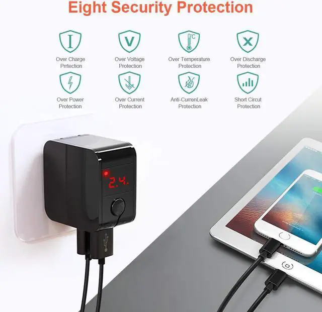 Alt view image 6 of 7 - USB Wall Charger Werleo Digital Travel Charger Fast Charging 2.4A Dual USB Port Charge Power Adapter with LED Display IC Smart Explosion Protection and Foldable Plug for iPhone Android Power Bank