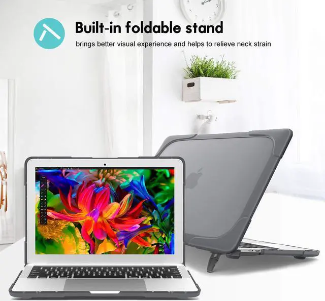 Alt view image 3 of 7 - MacBook Air 13 Inch Case 2019 2018 Release A1932 Heavy Duty Slim Hard Shell Dual Layer Protective Cover with Fold Kickstand for Apple MacBook Air 13 Retina with Touch ID