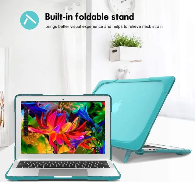 Alt view image 4 of 7 - MacBook Air 13 Inch Case 2018 Release A1932 Heavy Duty Slim Hard Shell Dual Layer Protective Cover with Fold Kickstand for Apple MacBook Air 13 Retina with Touch ID