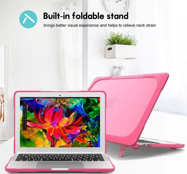 Alt view image 5 of 7 - MacBook Air 13 Inch Case 2018 Release A1932 Heavy Duty Slim Hard Shell Dual Layer Protective Cover with Fold Kickstand for Apple MacBook Air 13 Retina with Touch ID