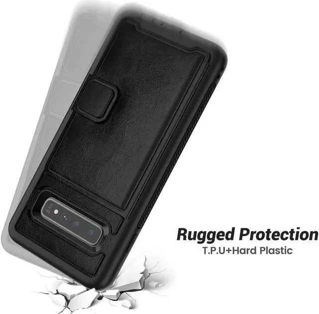 Alt view image 2 of 6 - Galaxy S10e Case Sumsung S10e Wallet Card Slots Holders Kickstand Flip Cover Bumper PU Leather TPU Rubber Hard PC Frame Magnetic Slim Shockproof Durable Shockproof Protective Case Cover