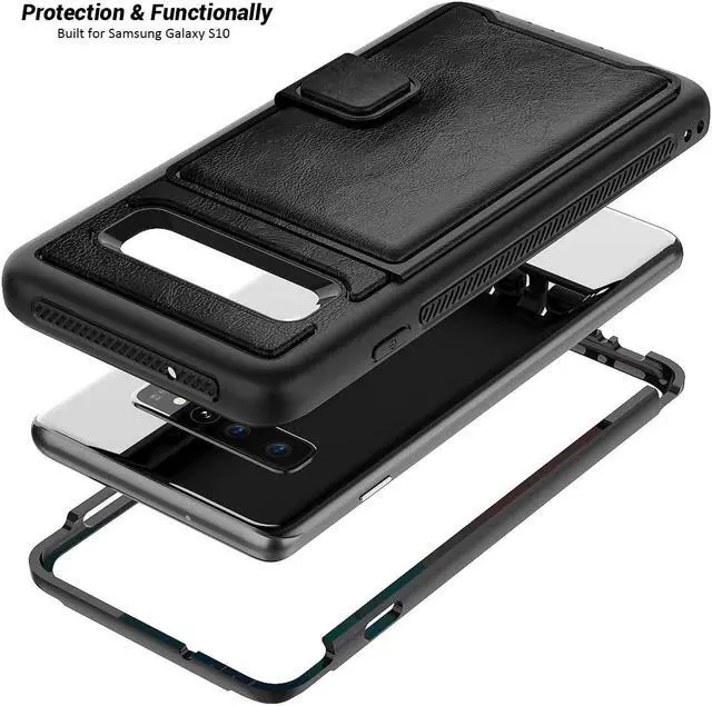 Alt view image 3 of 6 - Galaxy S10e Case Sumsung S10e Wallet Card Slots Holders Kickstand Flip Cover Bumper PU Leather TPU Rubber Hard PC Frame Magnetic Slim Shockproof Durable Shockproof Protective Case Cover