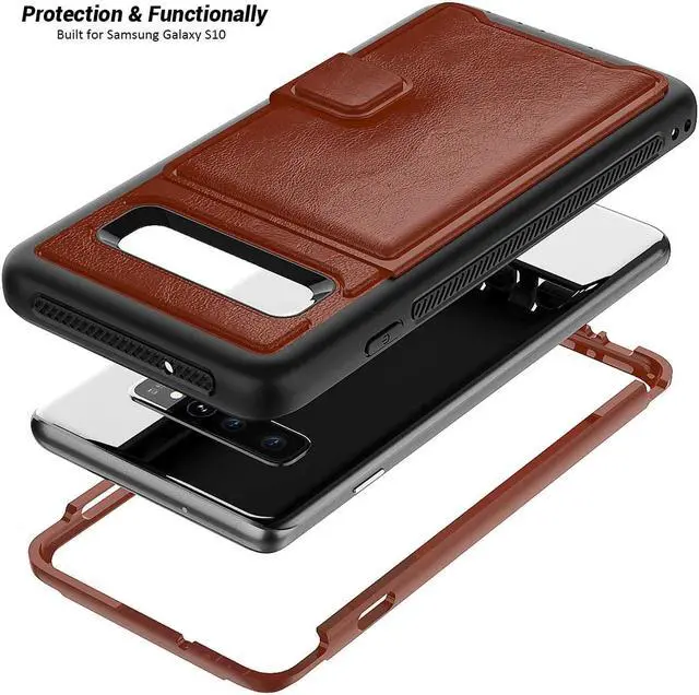 Alt view image 3 of 6 - Galaxy S10e Case Sumsung S10e Wallet Card Slots Holders Kickstand Flip Cover Bumper PU Leather TPU Rubber Hard PC Frame Magnetic Slim Shockproof Durable Shockproof Protective Case Cover