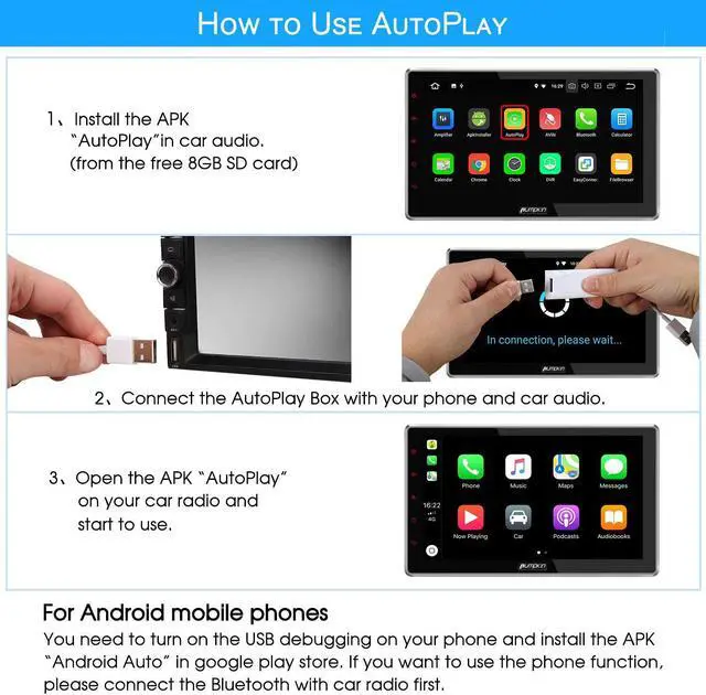 Alt view image 3 of 6 - USB AutoPlay Dongle Adapter Auto Radio Navigation Music Player for Car Stereos Compatible with iPhone and Android Phone 8GB SD Card Included