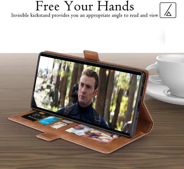 Alt view image 4 of 6 - Galaxy Note 10 Plus Wallet Case Premium Leather Note 10+ Plus Folio Flip Case with Kickstand Card Holder Slots Shockproof Protective Cover for Samsung Galaxy Note 10 Plus 6.8 inch