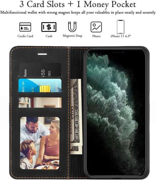 Alt view image 3 of 7 - iPhone 11 Pro Max Wallet Case Premium Leather iPhone 11 Pro Max Folio Flip Case with Kickstand Card Holder Slots Shockproof Protective Cover for Apple iPhone 11 Pro Max 6.5 inch